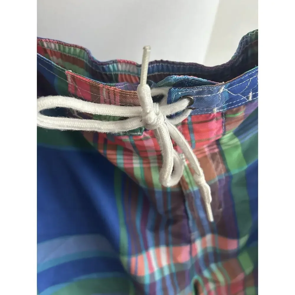 Mens Chaps Plaid Swimsuit Swim Trunks Blue Green Blue Lined With Pockets XL
